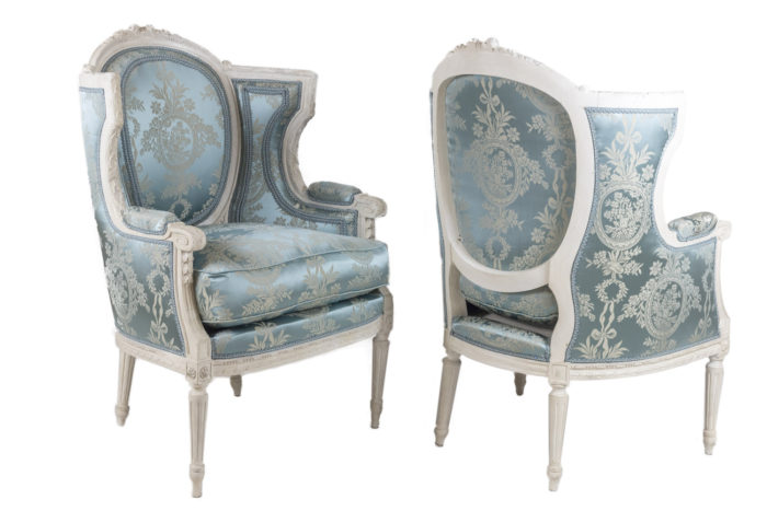 louis xvi style bergeres grey lacquered