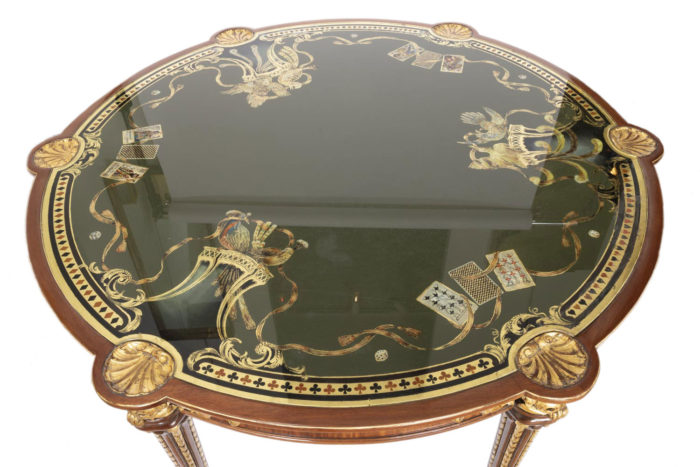 pere cosp louis xvi style game table reverse glass painting
