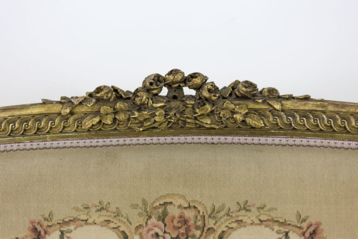 transition style sofa gilt wood tapestry carved back