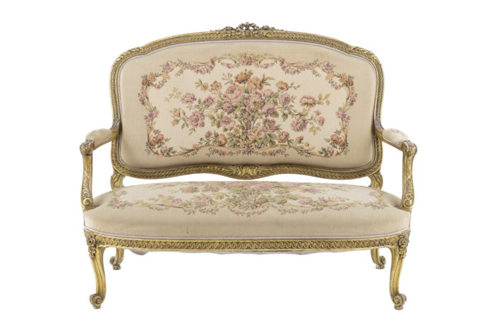 transition style sofa gilt wood tapestry