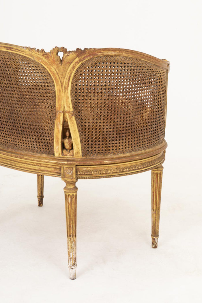 louis xvi style cane sofa gilt wood back detail