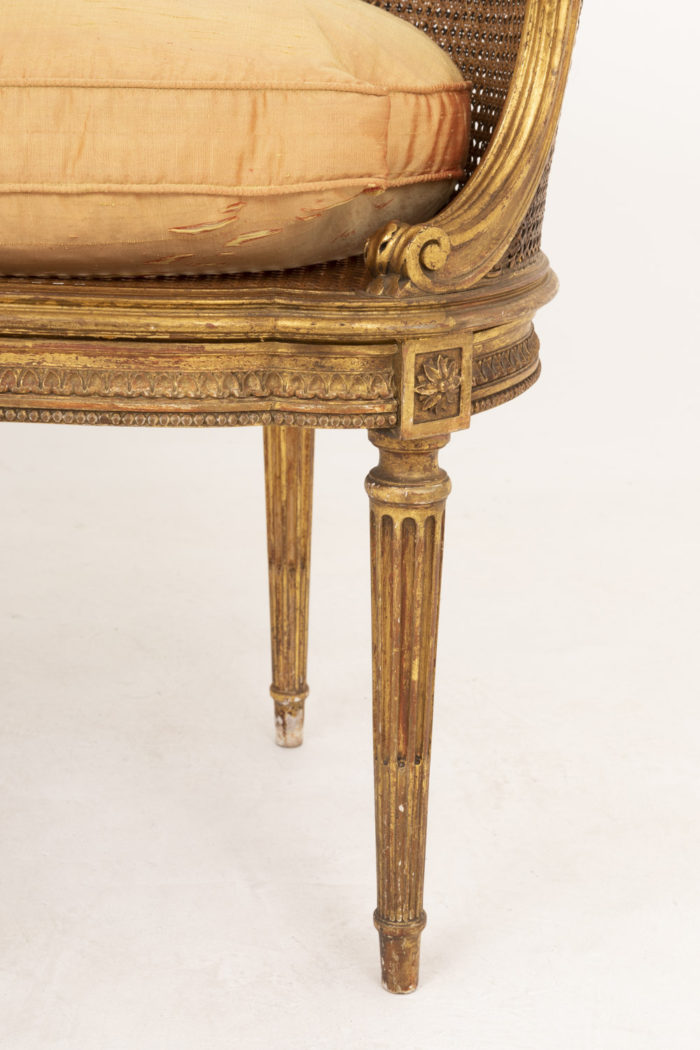 louis xvi style cane sofa gilt wood tapered leg