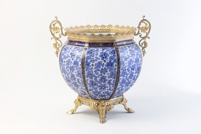 white blue earthenware cup gilt bronze