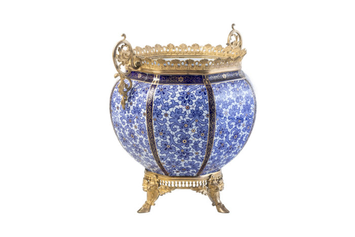 white blue earthenware cup gilt bronze