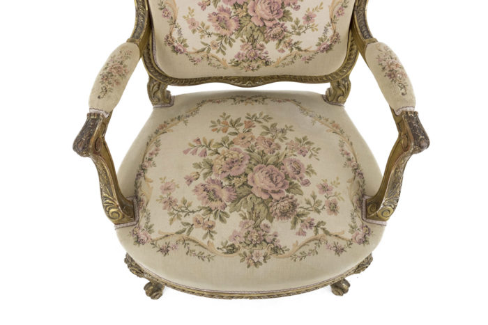 transition style armchairs gilt wood tapestry seat