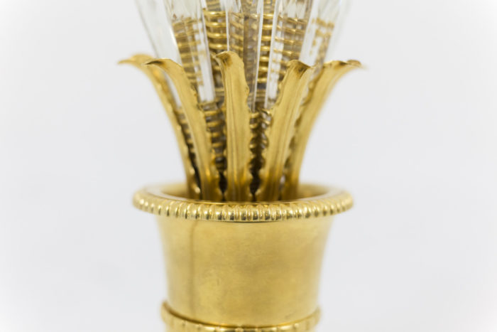 lampe cristaux verre laiton doré feuilles