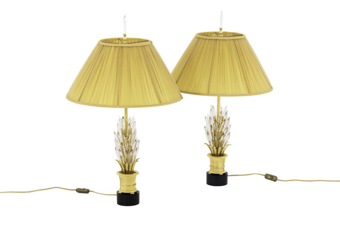 paire lampes cristaux verre laiton doré pcple