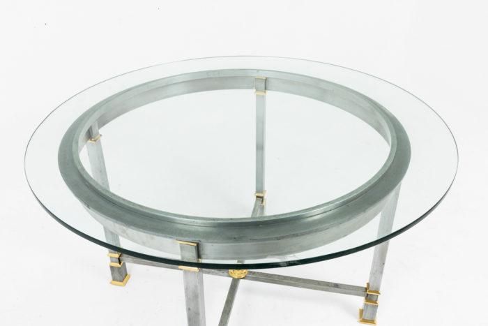 brushed metal table circular glass tray