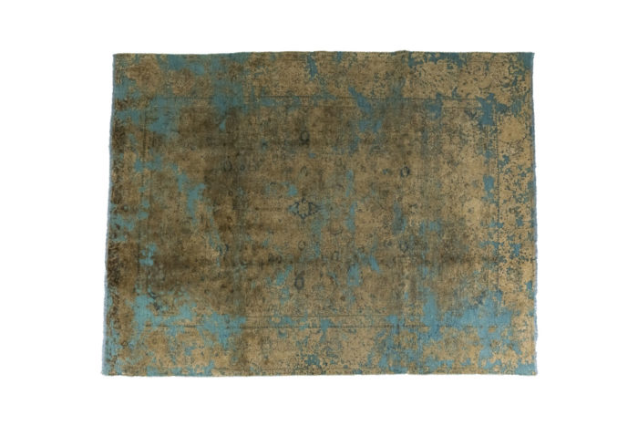tapis persan ocre turquoise contemporain