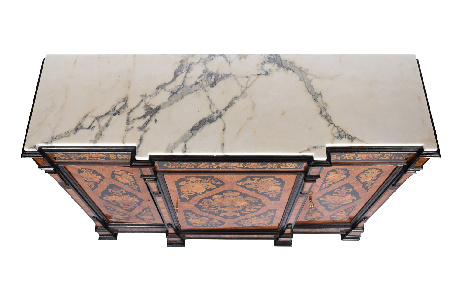 Buffet in flower marquetry and marble top, circa 1900 Buffet in flower marquetry and marble top, circa 1900