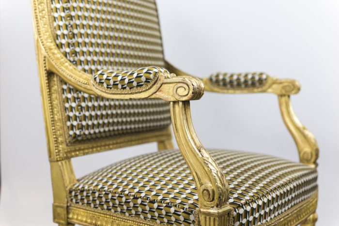 louis xvi style armchairs gilt wood arms