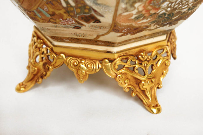 satsuma ware planter gilt bronze base