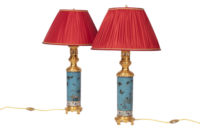 lampes rouleaux émaux cloisonnés bronze doré