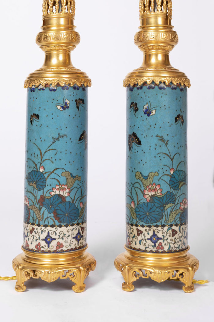 cloisonne enamels sleeve vase lamps blue background