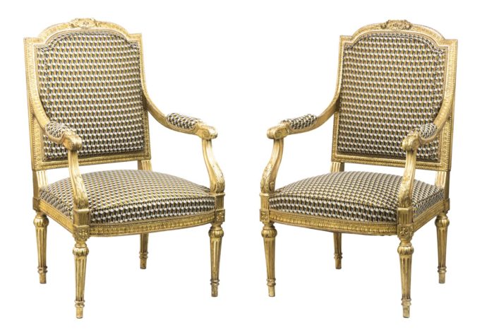 paire fauteuils style louis xvi bois doré pcple