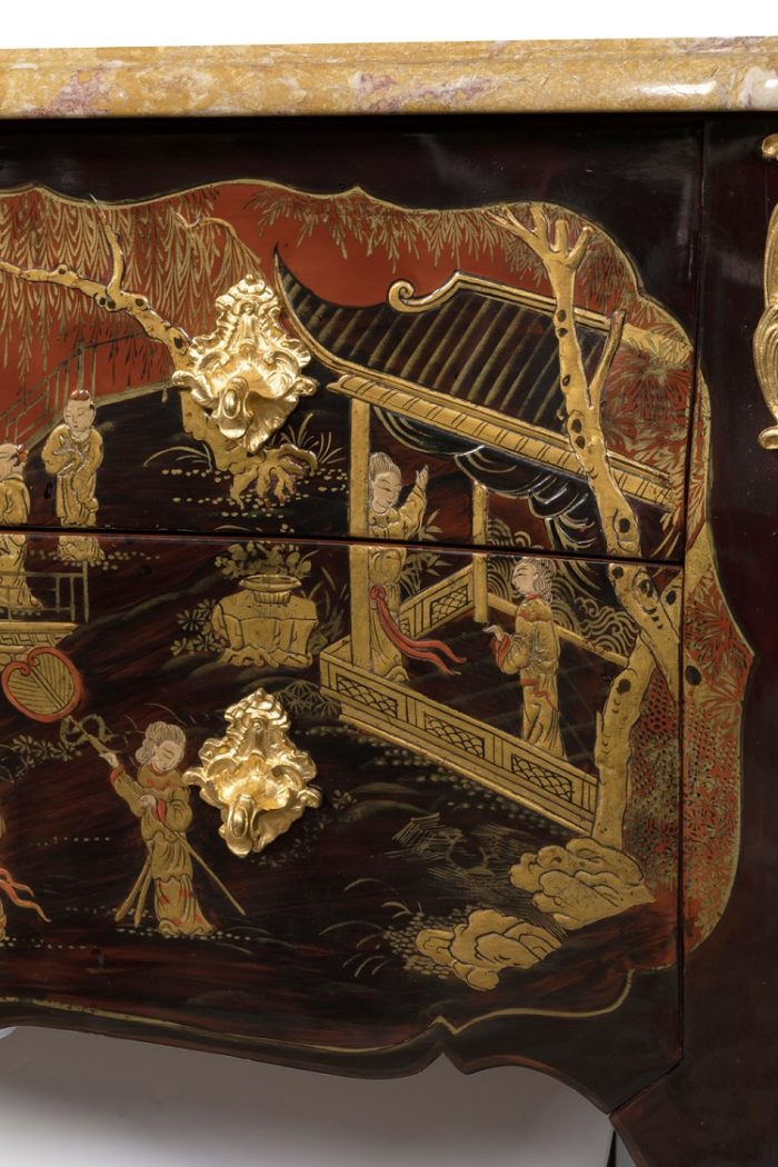 louis xv style commode chinese lacquer pagoda characters