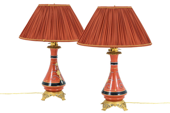 orange paris porcelain lamps gilt bronze