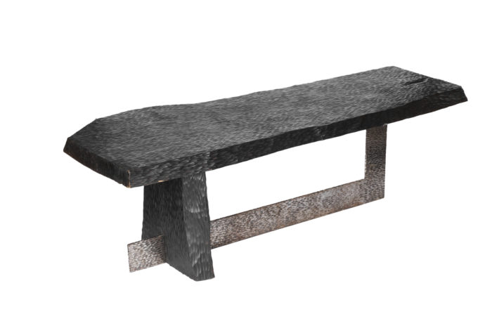 table basse bois gougé et métal argenté