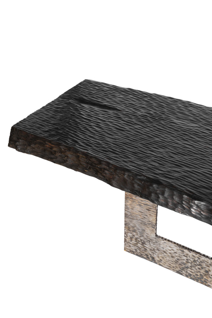 coffee table gouged wood metal angle