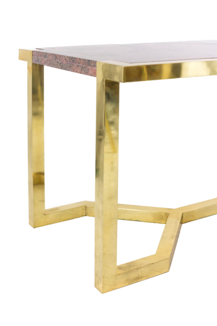 table gilt brass pink granite angle