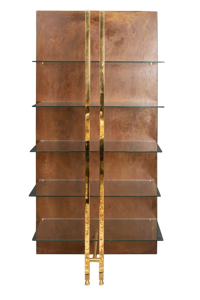 modern style shelf brass copper metal 1970's face