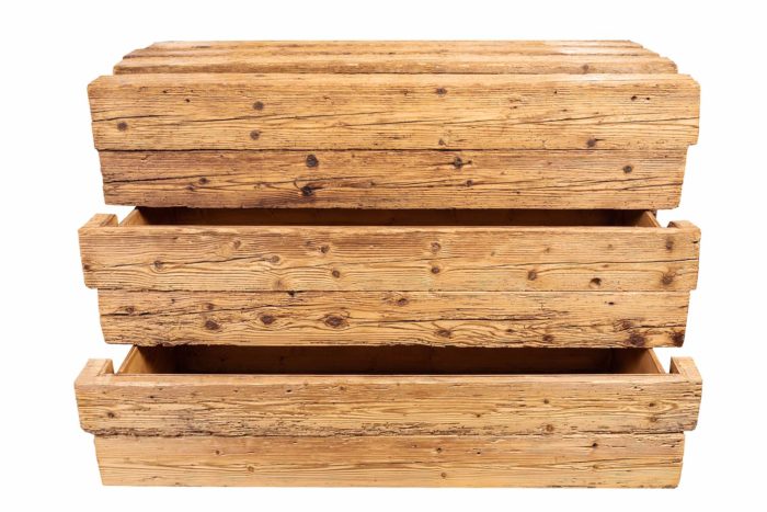 commode poutres sapin tiroirs ouverts