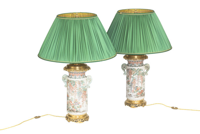 lampes faïence satsuma kyo yaki fleurs fond blanc
