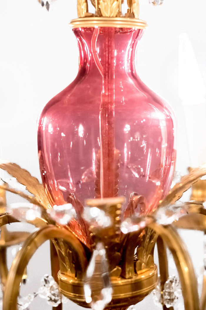 lustre italien verre rose fût balustre
