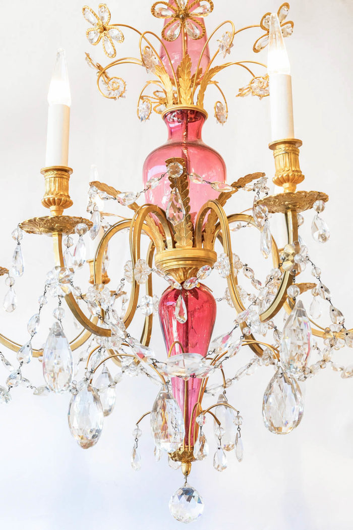 italian chandelier transparent pink glass balusters