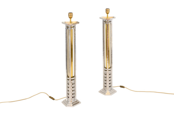 paire grandes lampes fonte aluminium bronze doré pcpl