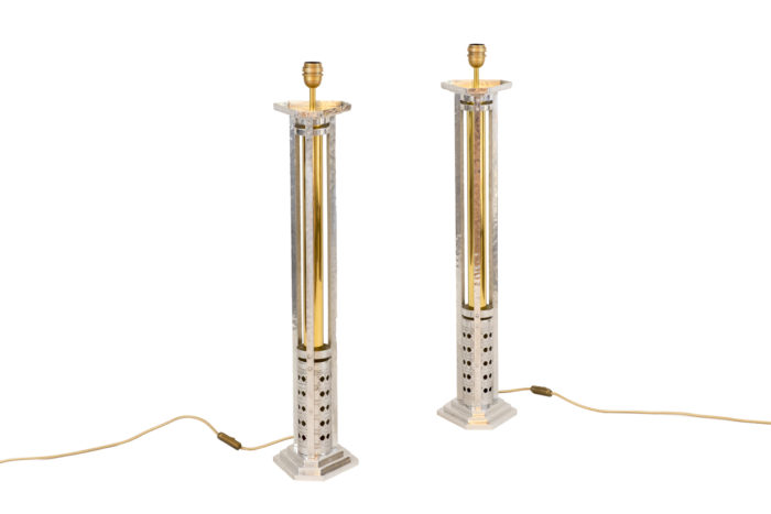 paire grandes lampes fonte aluminium bronze doré pcpl