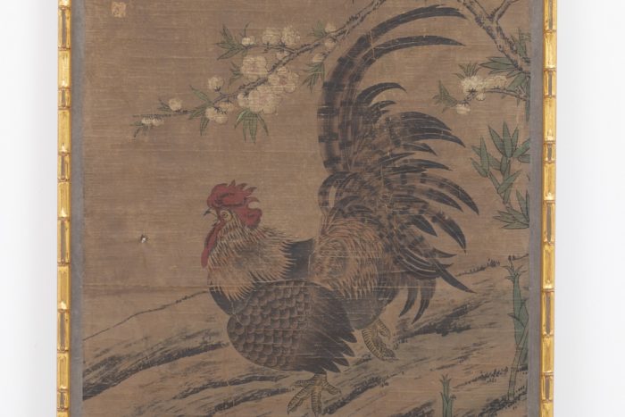 panneau chinoisant papier de riz coq