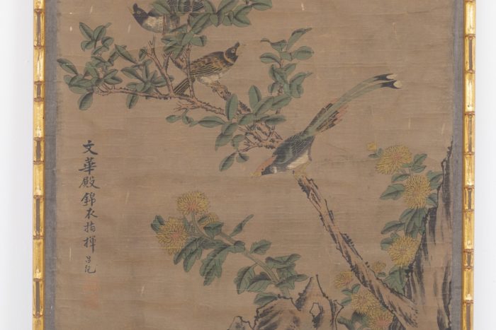 panneau papier de riz oiseaux écritures
