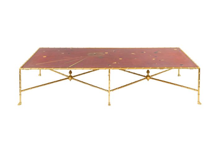 table basse laque rouge bambou laiton doré