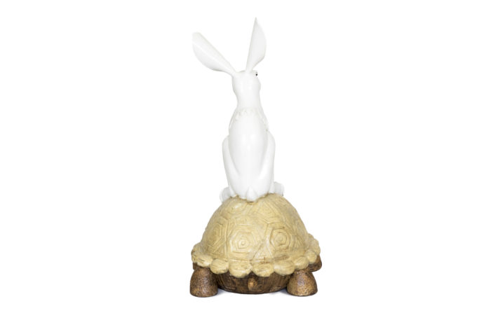 valérie courtet sculpture rabbit tortoise back