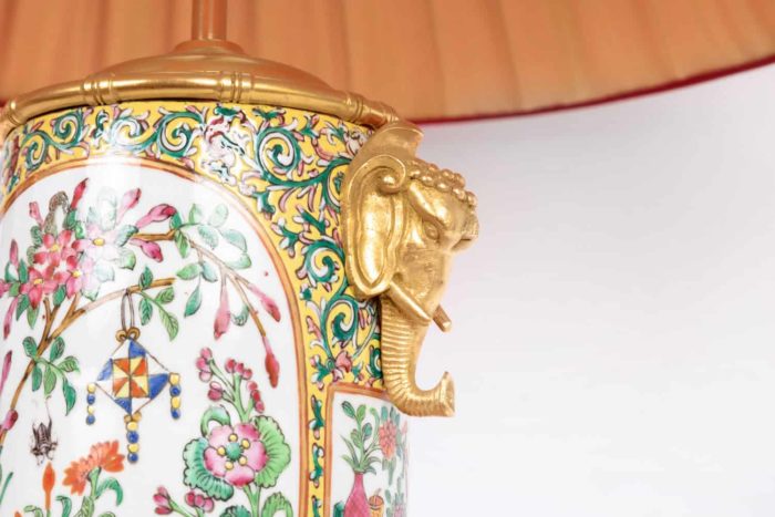 lampe porcelaine samson éléphants bronze doré
