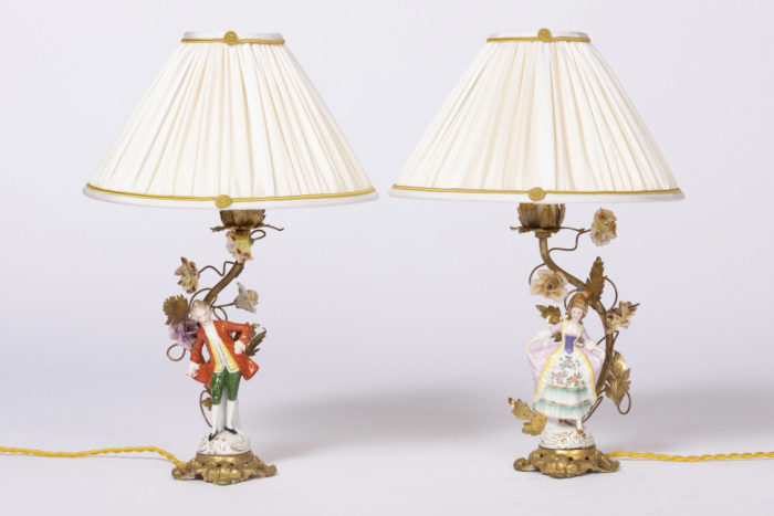 lamps porcelain characters gilt brass