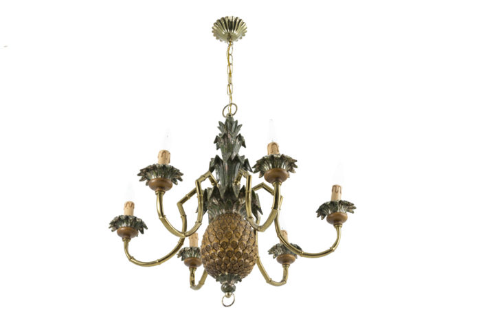 lustre ananas bois laqué dessous