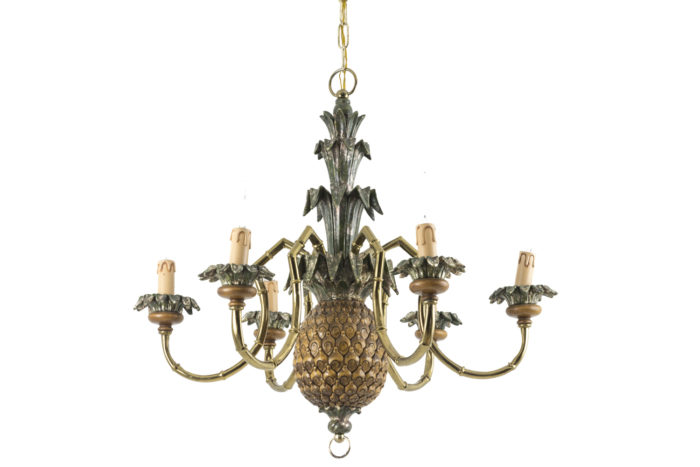 pineapple chandelier lacquered wood gilt brass 1950's