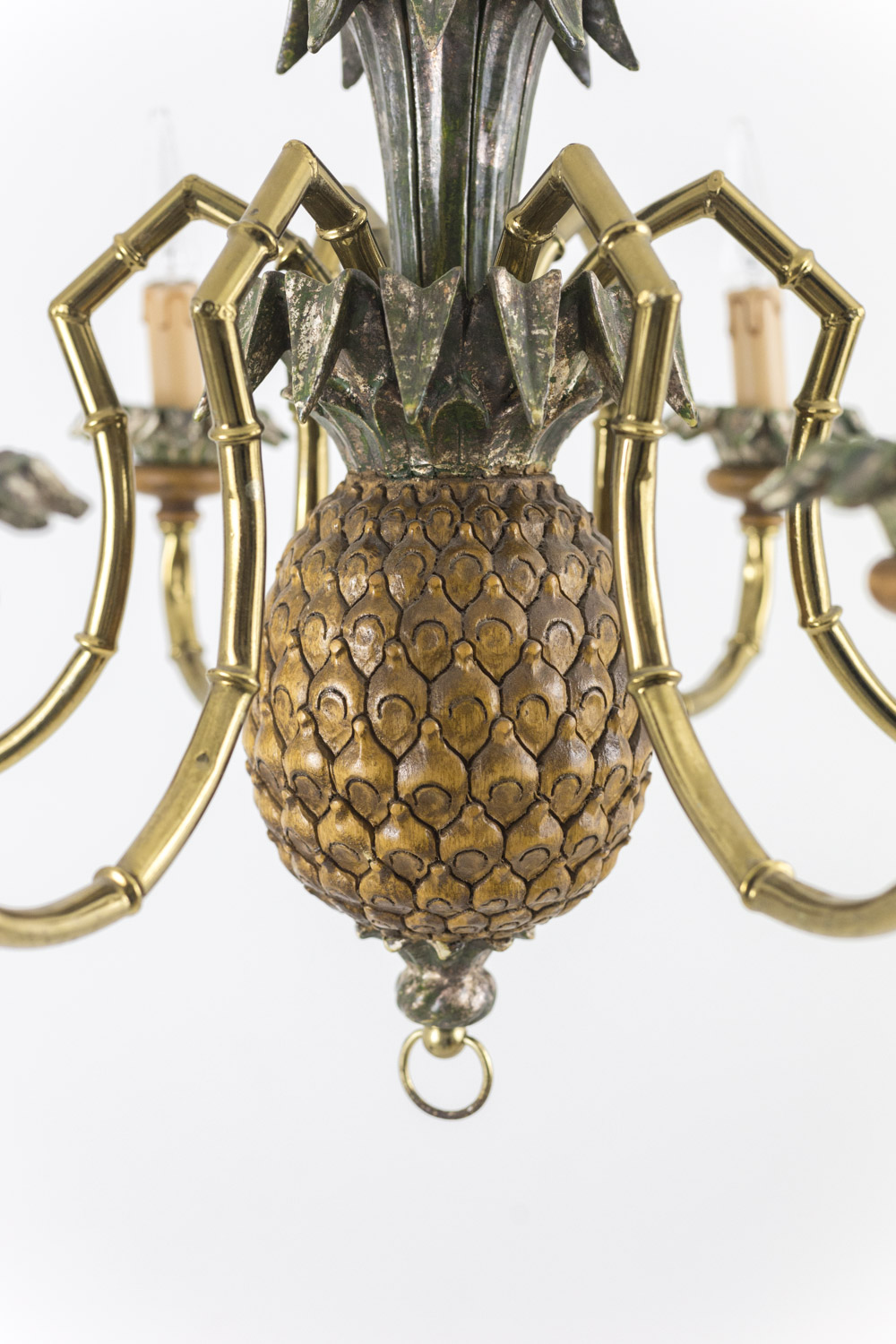 Pineapple chandelier in lacquered wood and gilt brass, 1950's