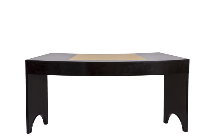 curved desk black lacquered wood cream leather back