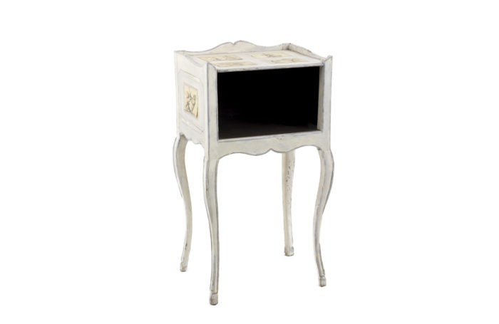 louis xv bedside table white lacquered wood caricatures