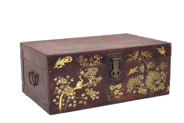 chinese coffer red gilt lacquered wood