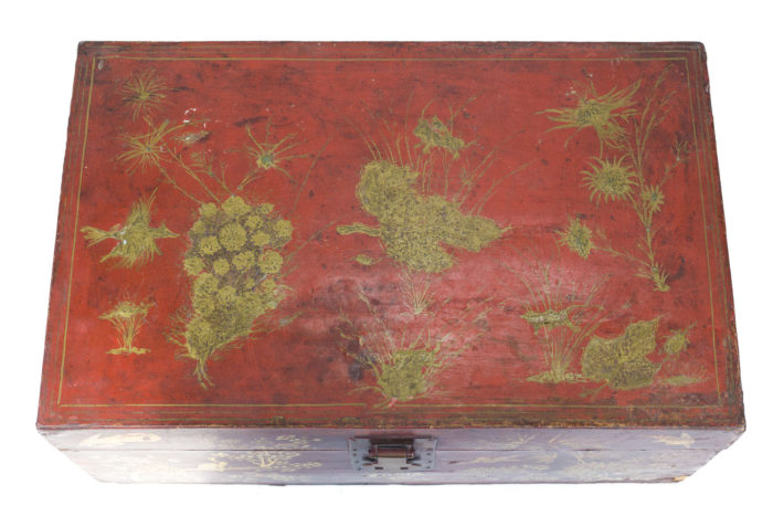 chinese coffer red gilt lacquered wood top