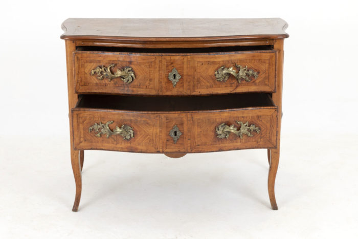 louis xv commode cherrytree marquetry opened