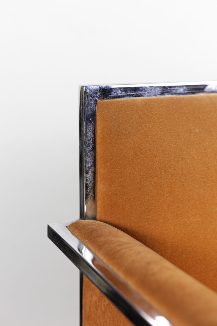 armchair chromed metal orange suede detail