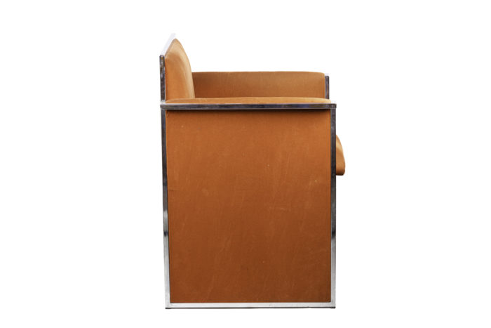 armchair chromed metal orange suede side