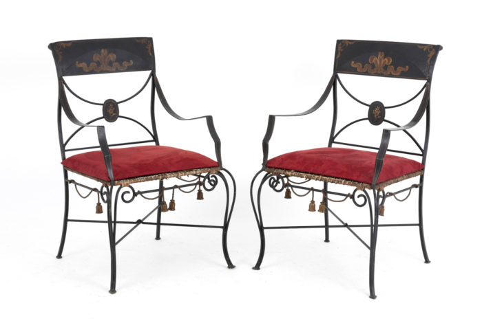 directoire style armchairs black lacquered metal