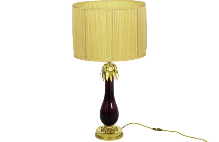 lampe verre aubergine laiton doré 2 (2)