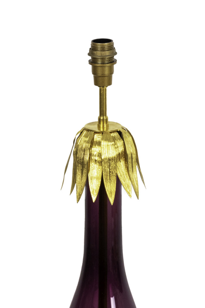 lampe verre aubergine laiton doré feuilles 2